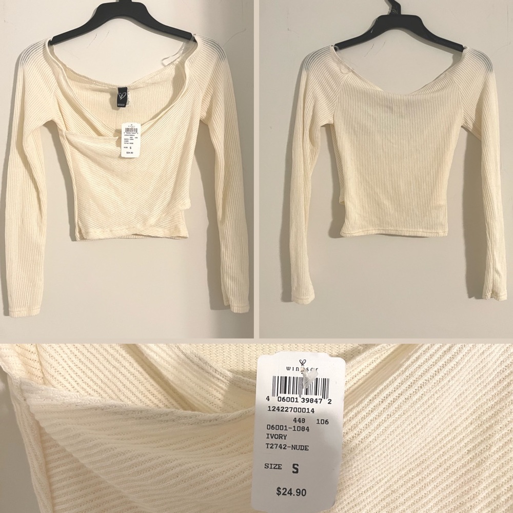 NWT off shoulder long sleeve off white crop top.